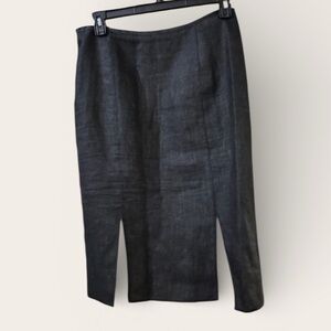 Luisa Beccaria 100% Linen Made in Italy Elegant Black Pencil Skirt wfront splits